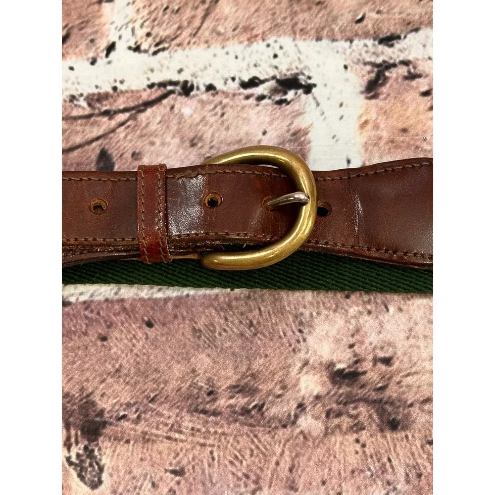 Leatherman‎ Ltd Surcingle Belt Mens 32 Red Green Striped Canvas Leather USA VTG